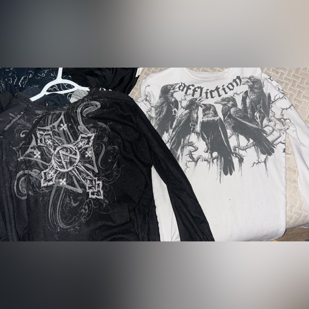 Affliction Black and White Graphic Shirts